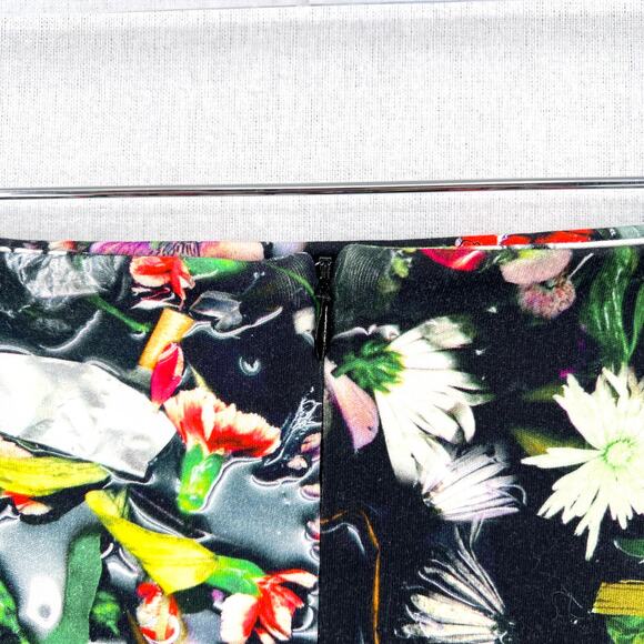 MCQ ALEXANDER MCQUEEN Floral Printed Pencil Skirt Womens XS Black Stretch Knit - Picture 8 of 14